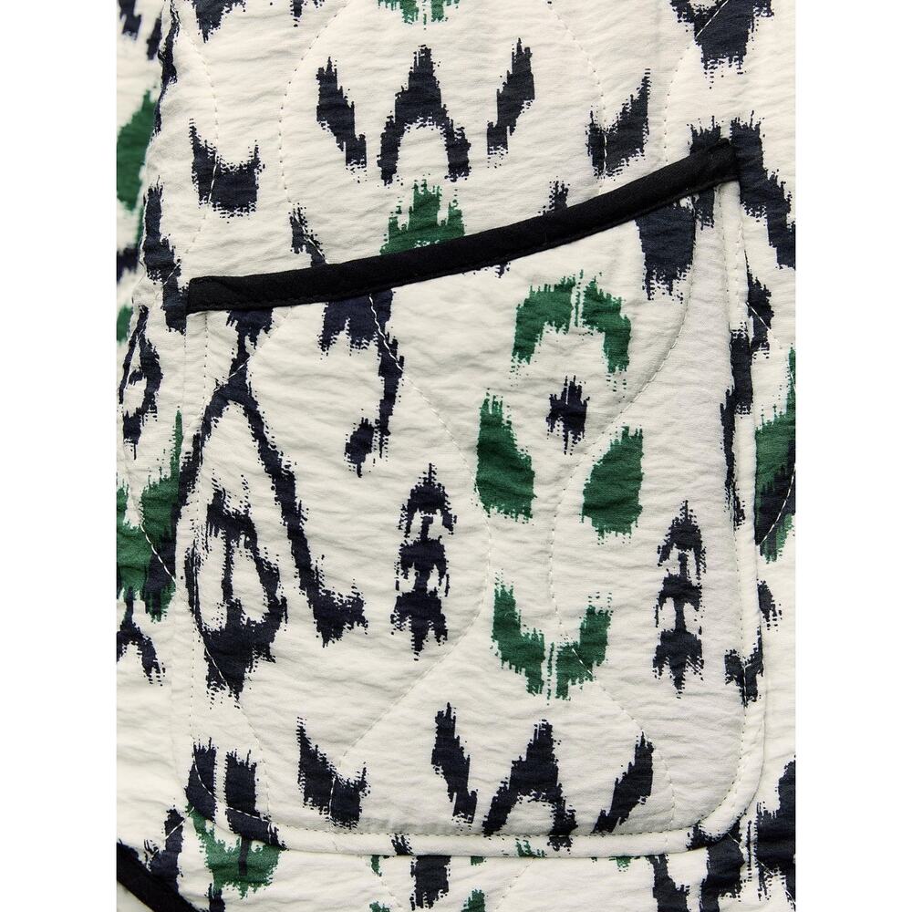 Zara Quilted Bomber Jacket Size Medium Cream Green Navy Multicolor Pattern EUC - Picture 4 of 11